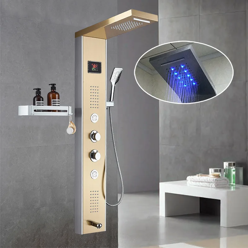 

Contemporary Rectangle Apartment 3 Years Luxury Bathroom Rain Jet Panel Shower Waterfall Smart Shower Panel Box Brass Modern