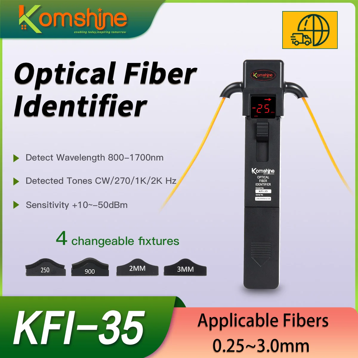 

KomShine FTTH Fiber Optic Tools KFI-35 Live Fiber Identifier, Optical Detector, Applicable for Bare Fiber 0.25/0.9/2.0/3.0 Cable