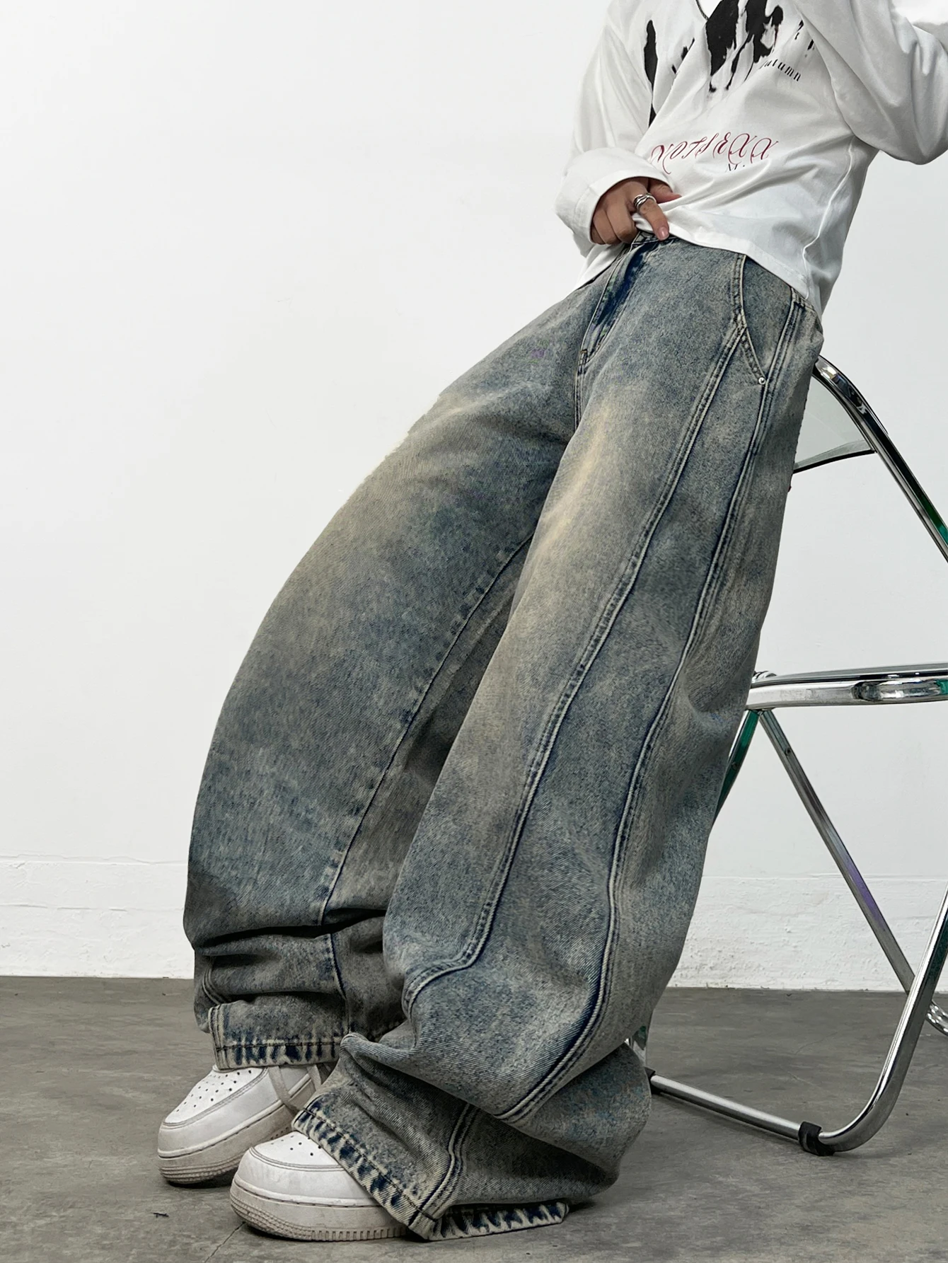 High Street Retro Pocket Embroidered Washed Baggy Jeans  Men Y2K Street Fashion Versatile Pants Available in Multiple Colors