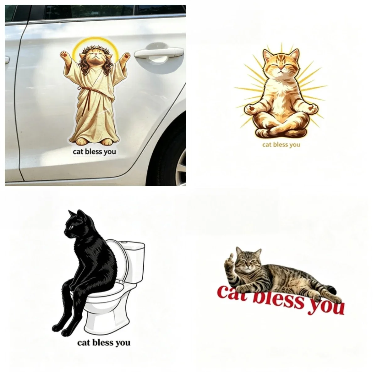 Funny Cat Bless You Car Sticker Cute Kitten Vinyl Decal Waterproof Pet Animal Window Laptop Motorcycle Decor Multiple Styles