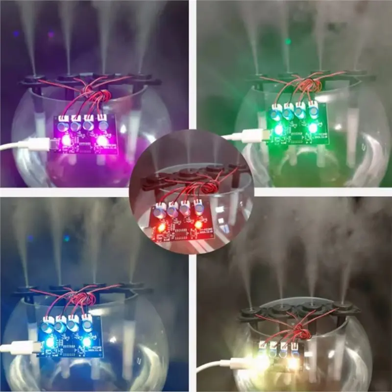 Ultrasonic Atomizer DC5V Four-Spray Humidifier Featuring Colorful Ambient Light, DIY Atomization Control Board