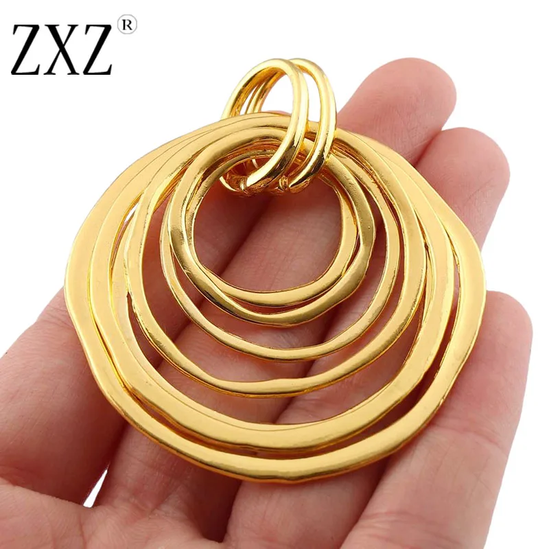 2pcs Golden Tone Bohemia Large Multi-Circles Moveable Charms Pendants for DIY Necklace Jewelry Making Accessories Gifts