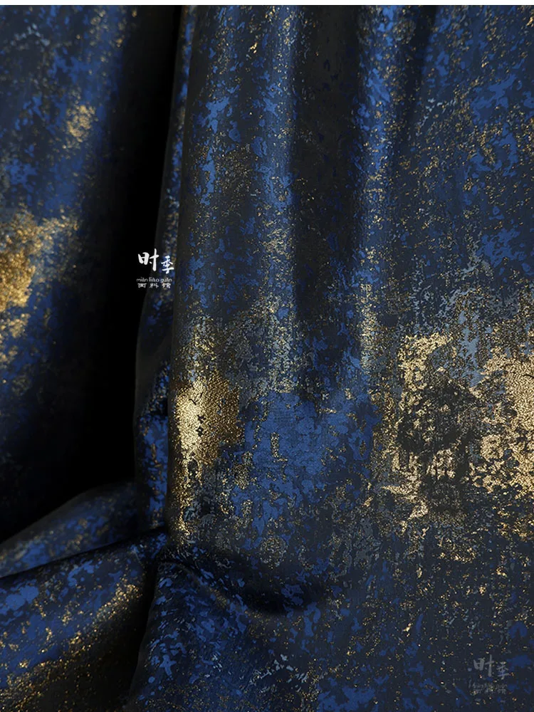 Blue Gilt Double-sided Jacquard Polyester Fabric Designer DIY Fashion Handmade Design Hanfu Dress Wholesale Fabrics By The Meter