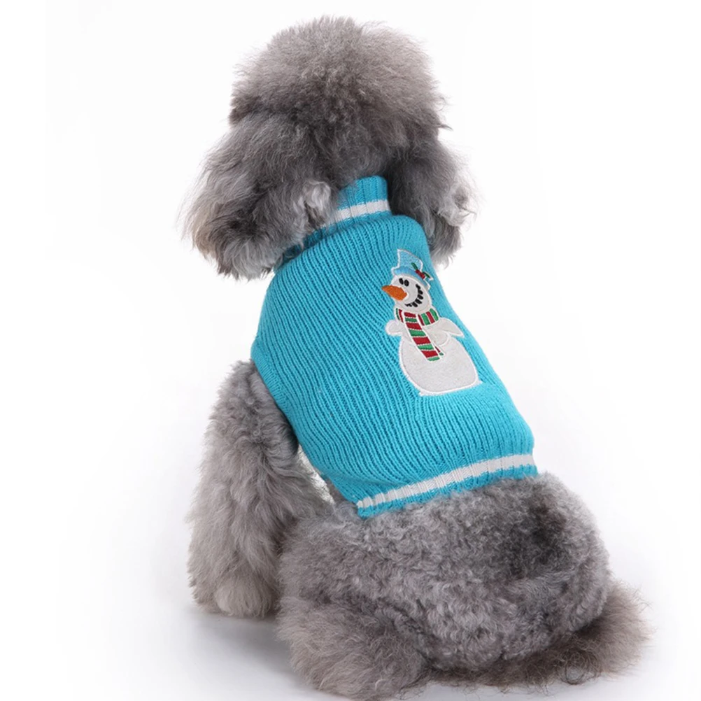 

1Pcs Blue Dog Sweater Christmas Snowman Acrylic Pet Clothes Warm Winter Costume Size Xxs Fashionable Party Outfit Comfortable