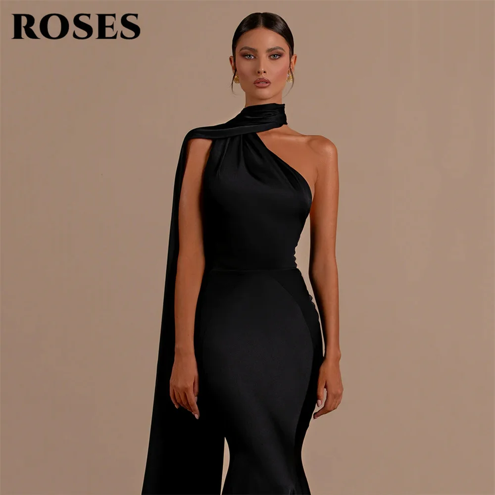 Rose Black Prom Dress Sexy Backless Halter Mermaid abiti da sera abito da festa in raso senza maniche Slim Fit lunghezza del pavimento 프