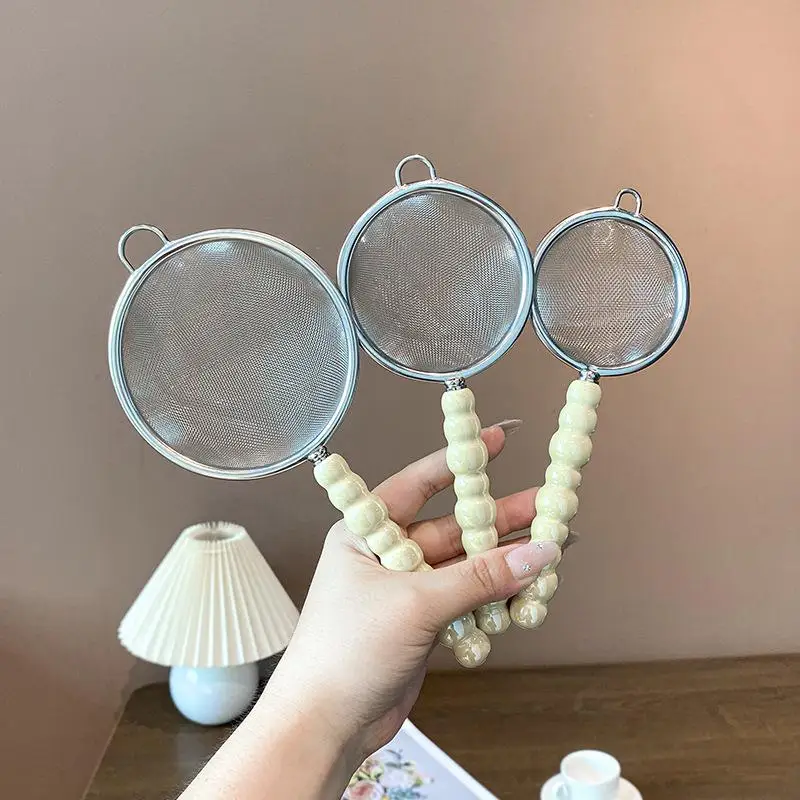 Tea Strainer With Pearl Ceramic Handle Stainless Steel Fine Leak Mesh Sieve Spice Tea Leaf Coffee Filters Teapot Accessories-New