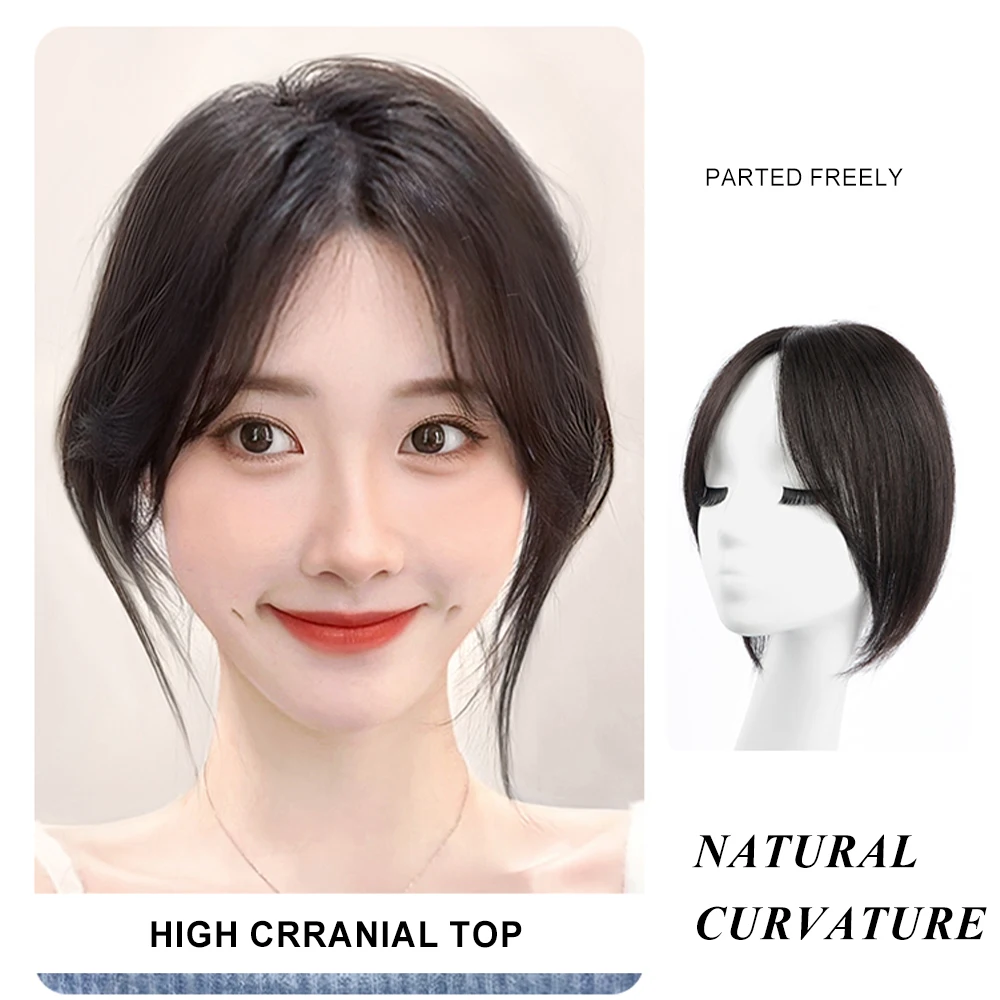 Poni rambut manusia asli 100% poni klip 360 ° pada poni Prancis wig untuk wanita dengan poni melengkung