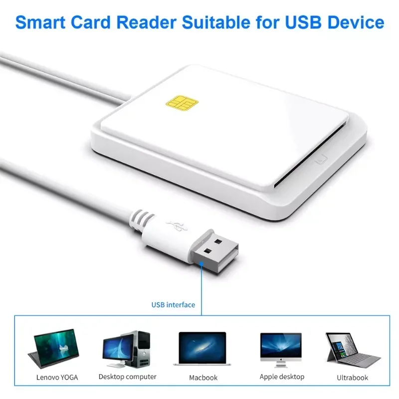 محمول USB 2.0 قارئ البطاقات الذكية DNIE ATM CAC IC ID بطاقة البنك بطاقة SIM شبيه موصل أسود أبيض اللون لنظام التشغيل Windows Linux