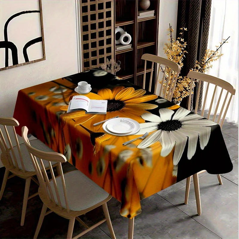 Waterproof Tablecloth Runner for Dining Table Orange Sunflower Floral Kitchen Decor Spill Proof Table Cover