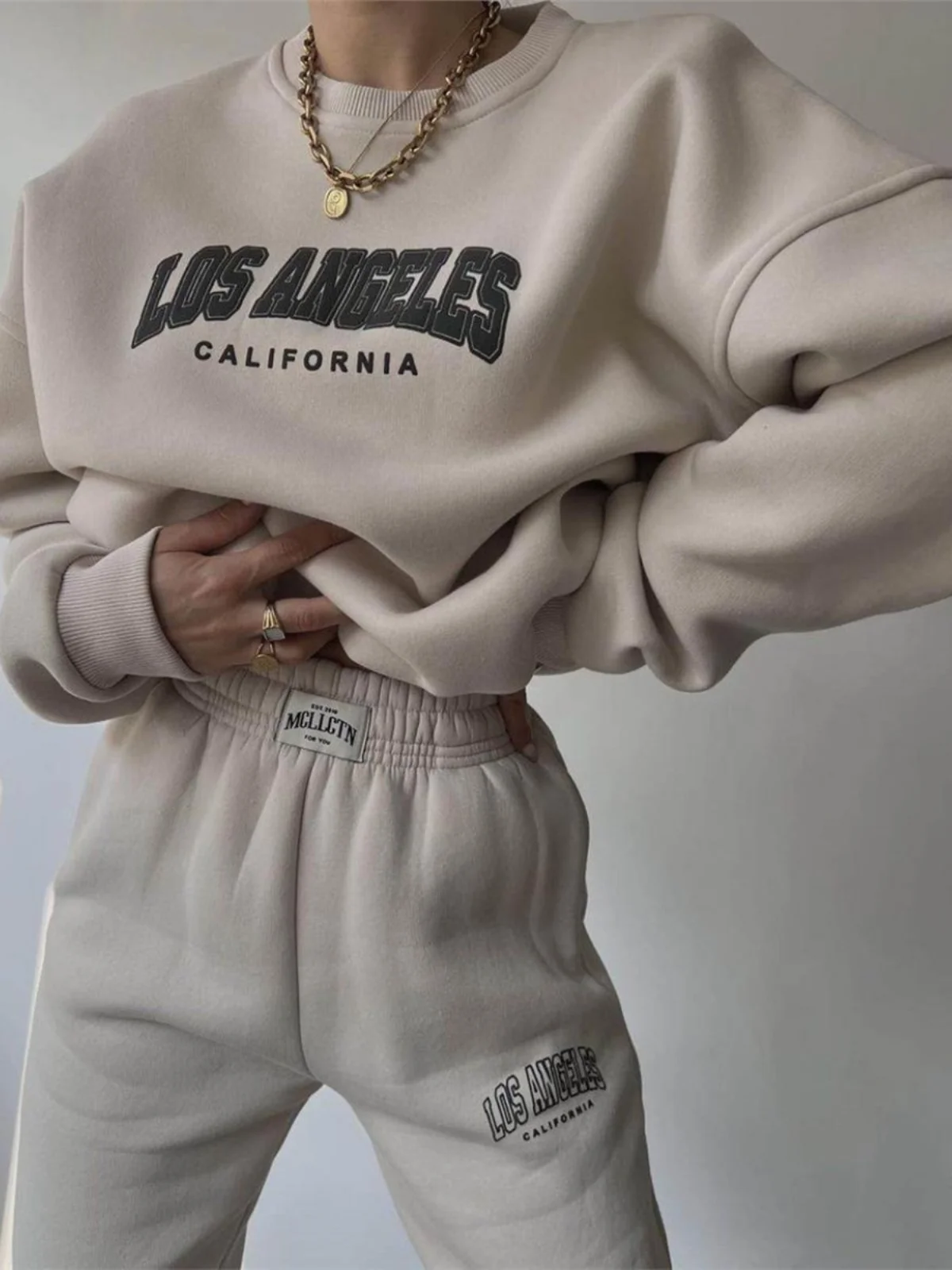 Setelan Sweater Kasual Wanita, Celana Panjang, Hoodie, Ensemble, Koleksi Musim Gugur yang Modis, Bahan 9%-95%