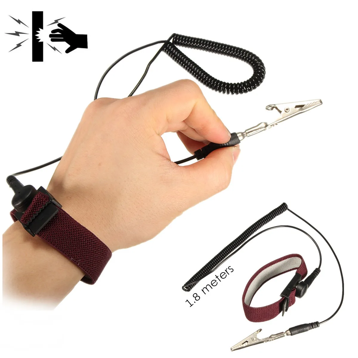 Adjustable Anti Static Bracelet Electrostatic ESD Discharge Cable Wrist Band Strap Hand Grounding Wire Cordless Wireless Clip