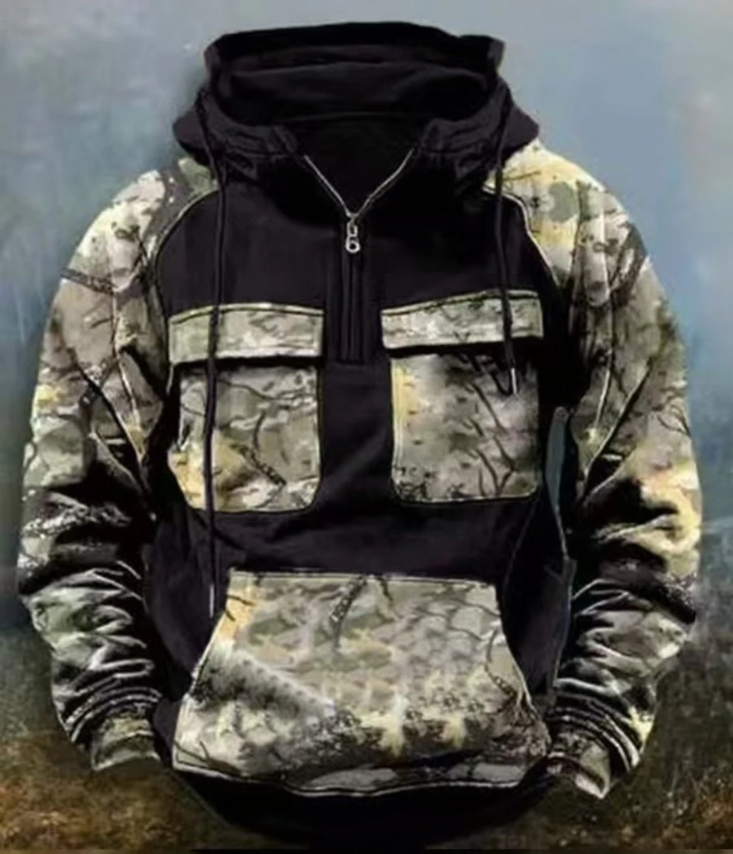 الرجال التمويه مقنعين البلوز نصف البريدي بلوفر رياضي غير رسمي في الهواء الطلق بقاء الخريف/الشتاء جديد 2025