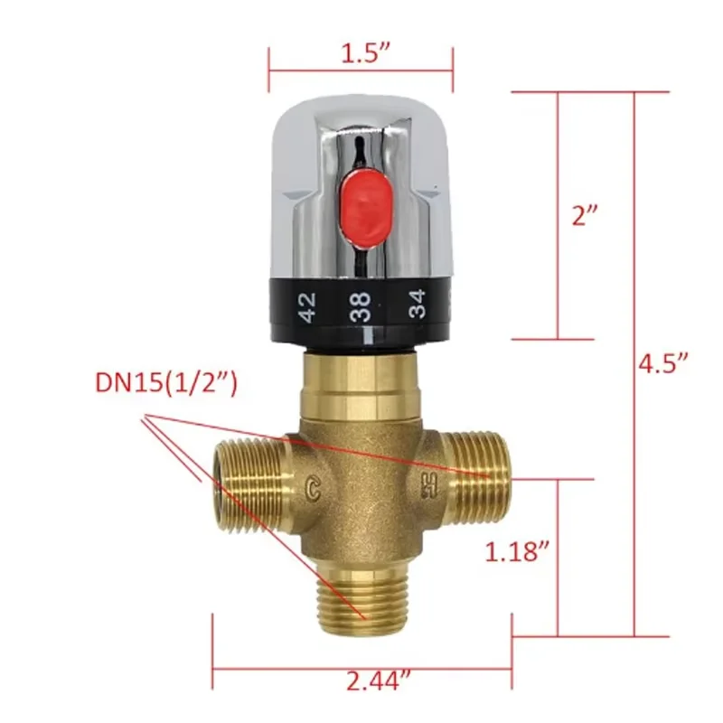 Brass Thermostatic Mixing Valve Constant Water Temperature Shower Faucet Valve Thermostat Bathroom Kitchen Tap Valve DN15
