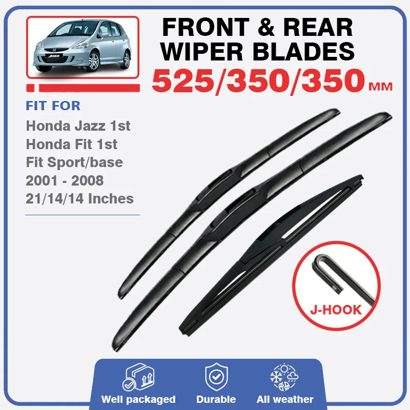 Front Rear Wiper Blade For Honda Fit Jazz MK1 2001 - 2008 Window Brushes Cutter Accessories J Hook 2002 2003 2004 2005 2006 2007