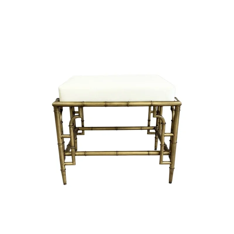 

American light luxury retro bamboo bedroom bed stool villa hotel model room new Chinese high-end hardware stool