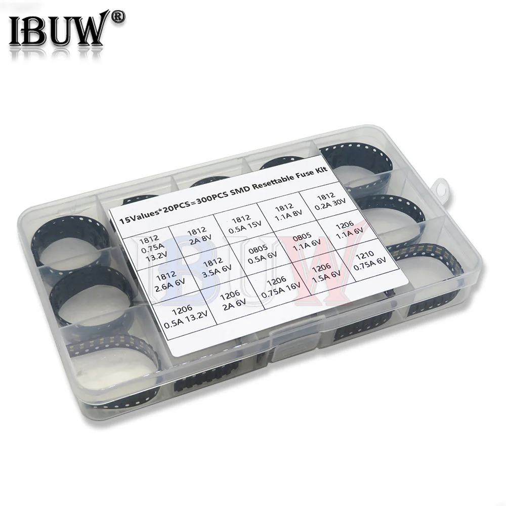300Pcs 1812 1206 0805 1210 15Values 0.7A 0.5A 0.2A 2A 1.1A 2.6A 3.5A SMD Resettable Fuse PPTC PolySwitch Self-Recovery