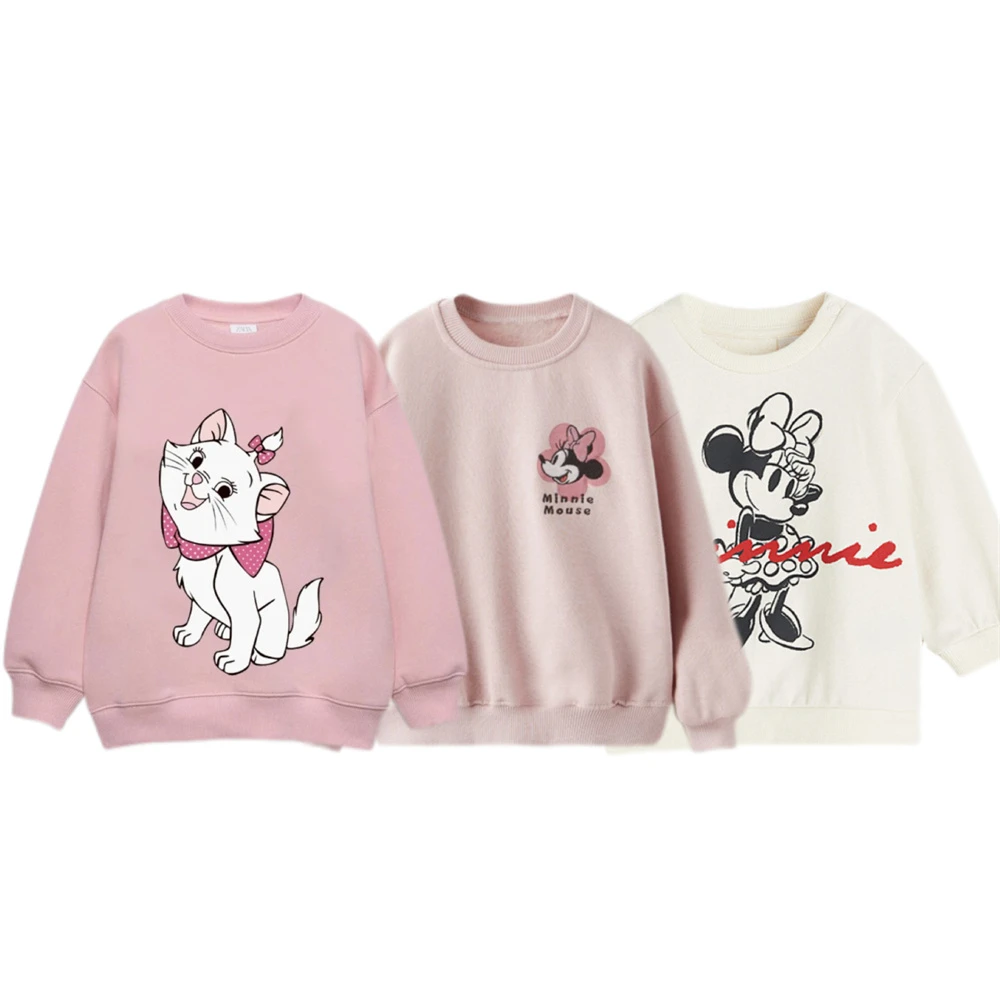 

Minnie Print Sweatshirt New Autumn Clothing Long Sleeve Children Cartoon Fashion Hoodies Round Neck Tops Baby Loose Casual Wear