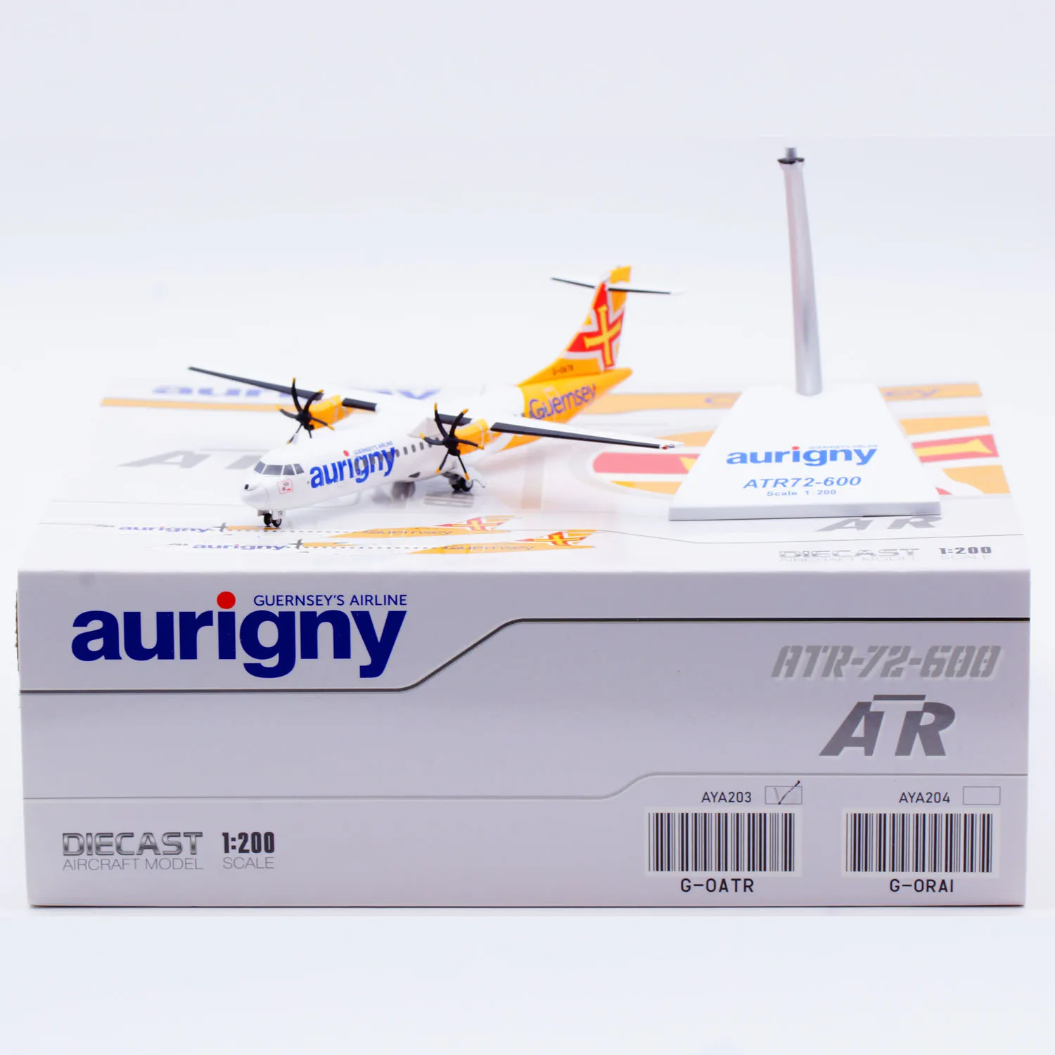 

AYA203 Alloy Collectible Plane Gift JC Wings 1:200 Aurigny Air Services ATR72-600 Diecast Aircraft Model G-OATR With Stand