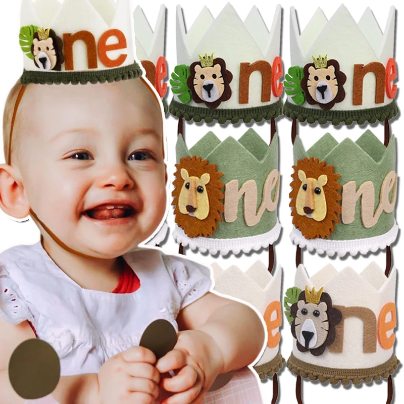 

1/5PCS Felt Crown Hats Children's Day Gift Cartoon Lion Party Birthday Cap Headband Photo Props for Birthday Party Decor Supply