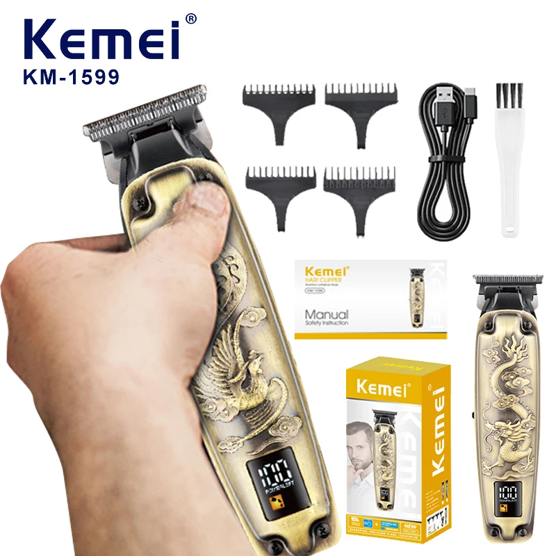 

Машинка для стрижки волос Kemei, электрический толкатель с цифровым дисплеем, электрический толкатель для парикмахерской, специальная бритвенная головка KM-1599, электрический толкатель