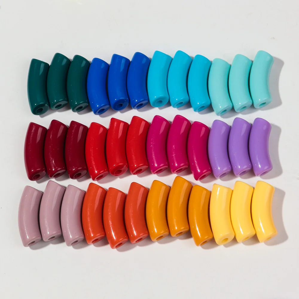 20pcs/lot Acrylic 11MM Bamboo Tube Beads Solid Color Chunky Bent Pipe Loose Bead for DIY Bracelet Necklace Jewelry Accessories