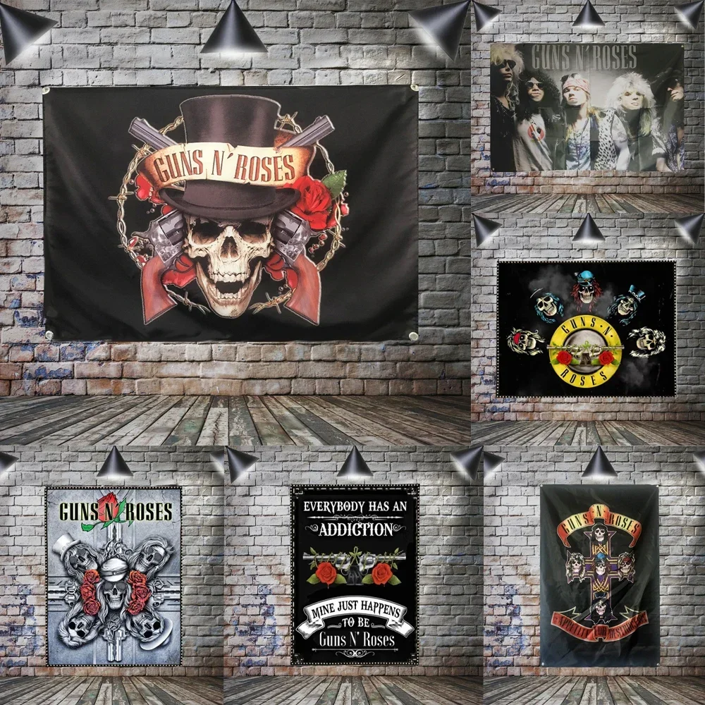 GUNS N ROSES Music Rock Flag Punk Rock Hardcore Heavy Metal Banner Home Decoration Hanging 4 Gromments In Corners 3*5FT 150*90CM