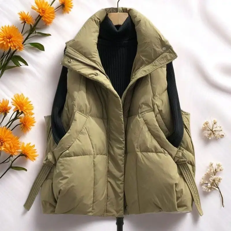 2025 New Plus Size Faux Down Vest for Women - Off-Season Thickened Sleeveless Gilet Trendy Winter Outerwear