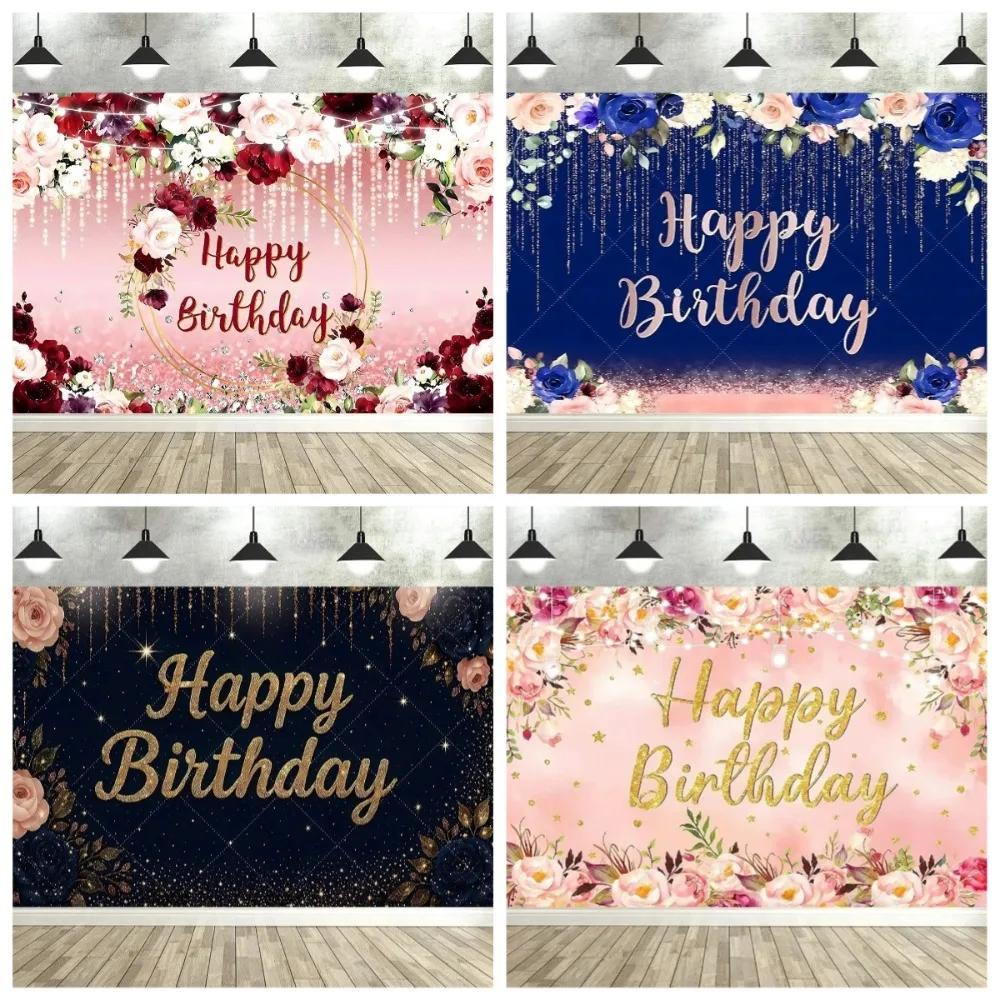 

Rose Blossom Happy Birthday Party Background, Adult Birthday Party Decoration Flash Banner Photography Studio Background Props