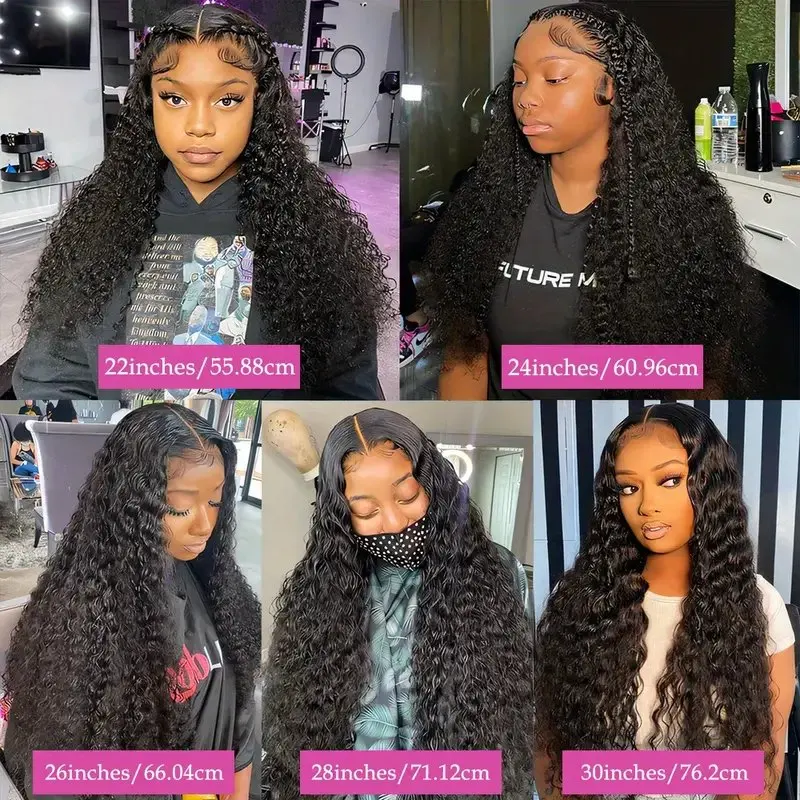 Perruque Lace Front Wig Deep Wave Brésilienne Naturelle, Cheveux Bouclés, Noir 150% Naturel, 13x6, 13x4, 5x5, 28 Pouces, Sans Colle, pour Femme