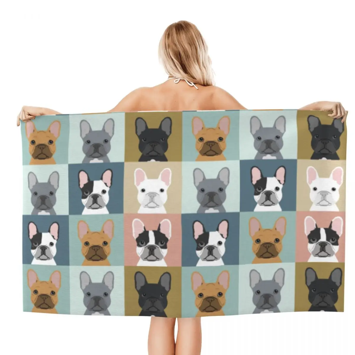 Custom French Bulldog Portraits Pattern Beach Towel Quick Drying Frenchie Dog Lover Super Soft Microfiber Pool Sauna Towels