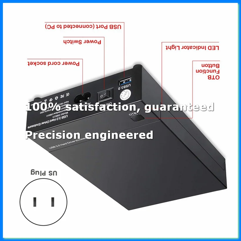 USB 3.0 3.5In SATA Hard Drive Disk External Enclosure SSD HDD Disk Case Support 16TB Drives Backup-US Plug-A69M
