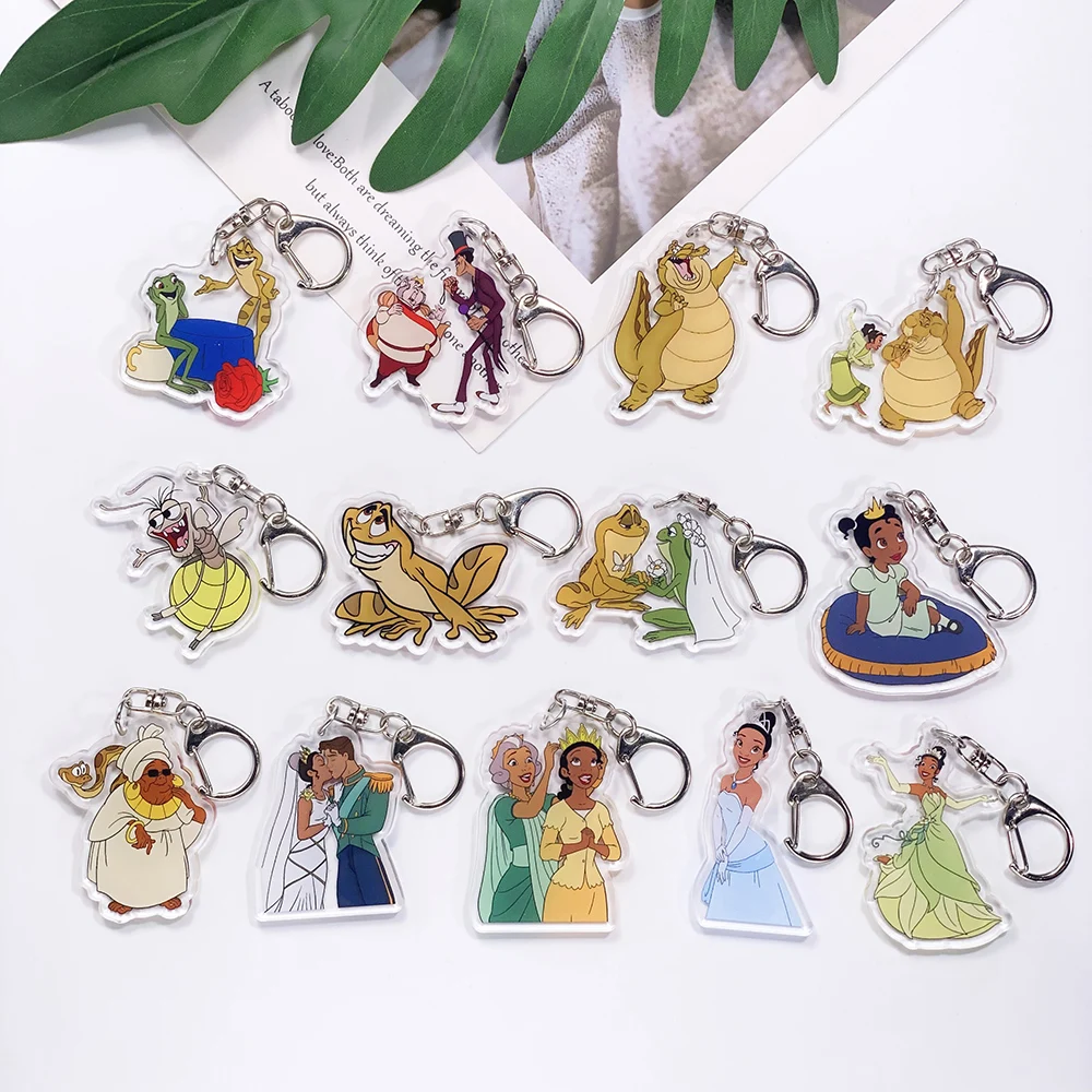 Porte-clés en acrylique Disney La Princesse et le Grenouille, accessoires mignons pour sac, pendentif pour sac à dos, cadeaux pour amis, 1/13 pièces