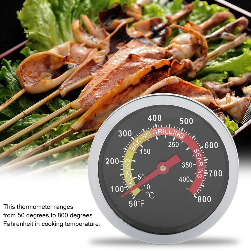 Stainless Steel BBQ Thermometer Dual Scale Black Oven Thermometer Wing Nut Mount Heat Indicator Analog Gauge Baking Oven