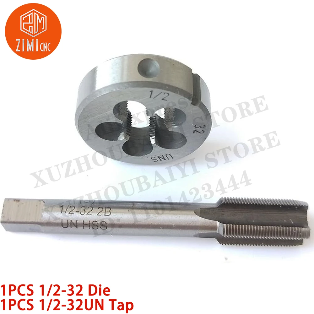 1PCS 1/2-32 Die 1PCS 1/2-32UN Tap Machine Thread Tap Round Thread Die Right Hand HSS Taper CNC tools metal lathe cutting tools