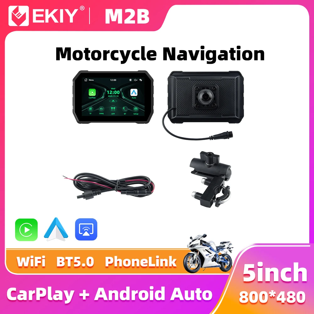 

EKIY 5-дюймовый беспроводной CarPlay Moto Android Auto портативный цифровой мотоцикл приборная панель GPS навигационный экран пылезащитный водонепроницаемый