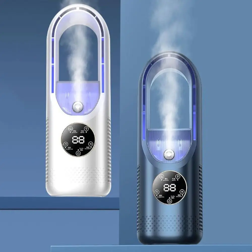 Bladeless Desktop Humidifying Fan 6 Speed Timer Mini Air Cooler Quiet Operation Energy Saving Mist Electric Fan Office