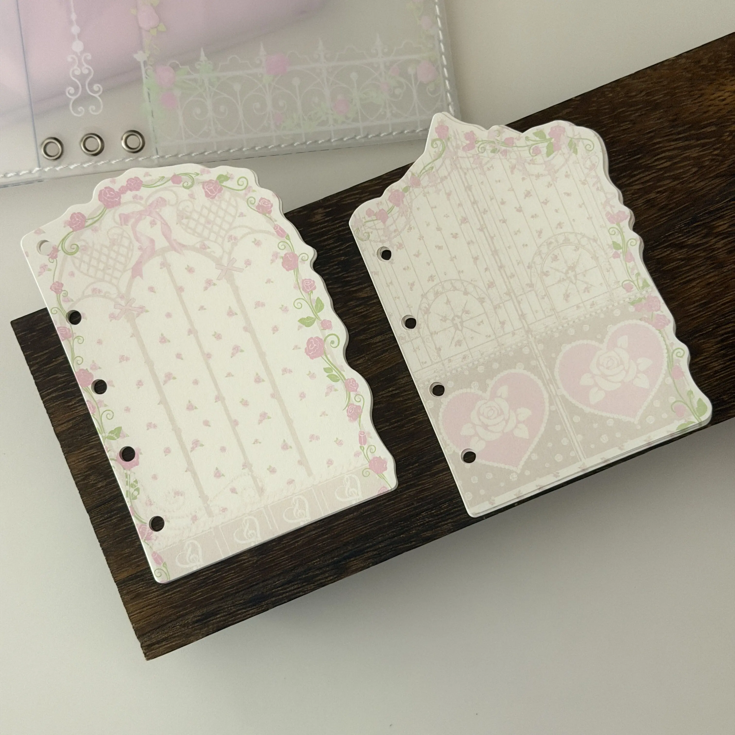 20 Pages Kawaii Refill Paper A7/M5 Size  Soft Rose Pattern Loose Leaf Insert for Planner Diary Pre-Punched Journal Pages