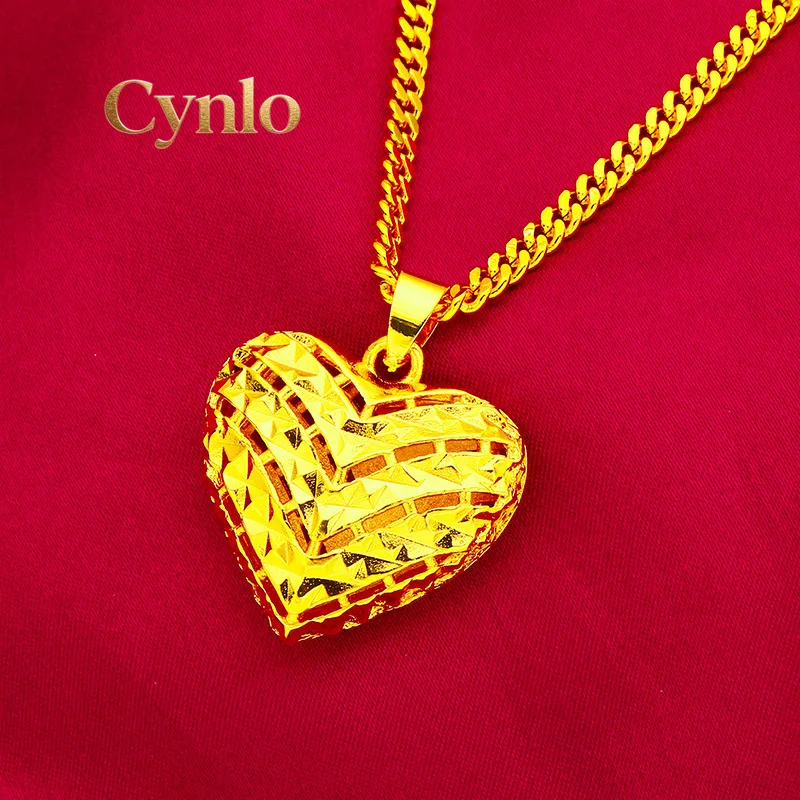 Cynlo Jewelry Heart Hollow Pendant Women's 24K Gold AU999 - Retro inspired gold heart, carved hollow out, to elevate outfit tast