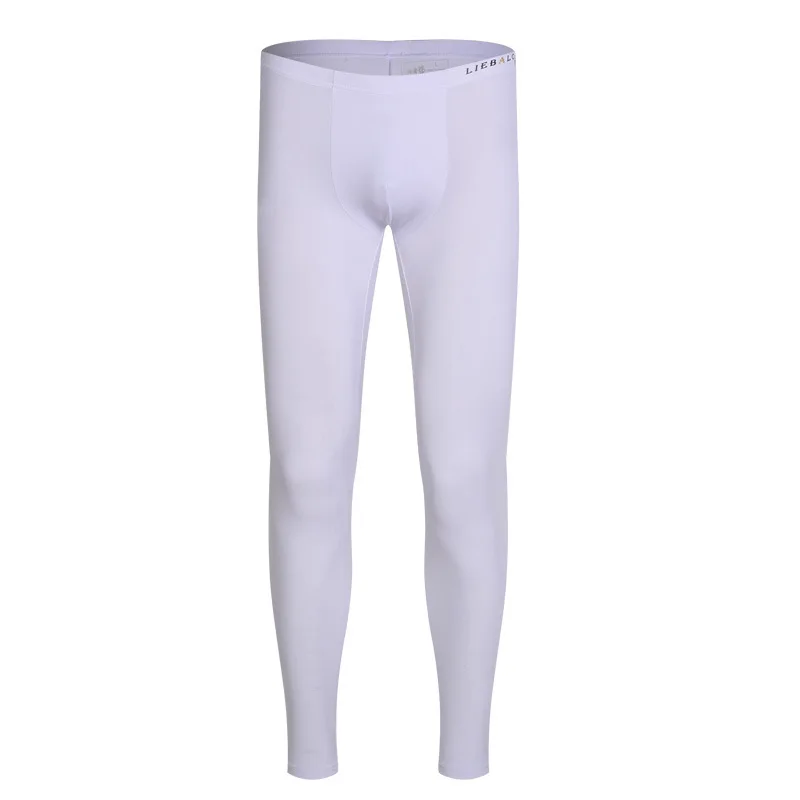 Ice Silk Leggings for Men Sexy Tight Fitting High Elasticity Autumn Pants Thin Silky Smooth Home Wear Seamless Bottoms Nightwear