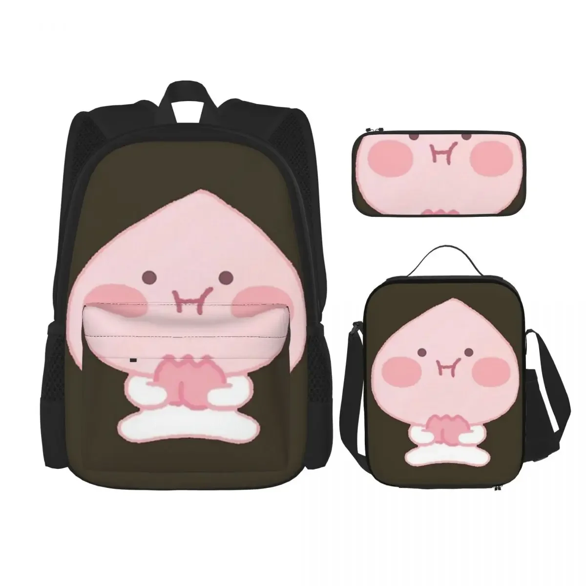 Silly Baby Apeach Backpacks Boys Girls Bookbag Students School Bags Cartoon Kids Rucksack Lunch Bag Pen Bag Three-Piece Set