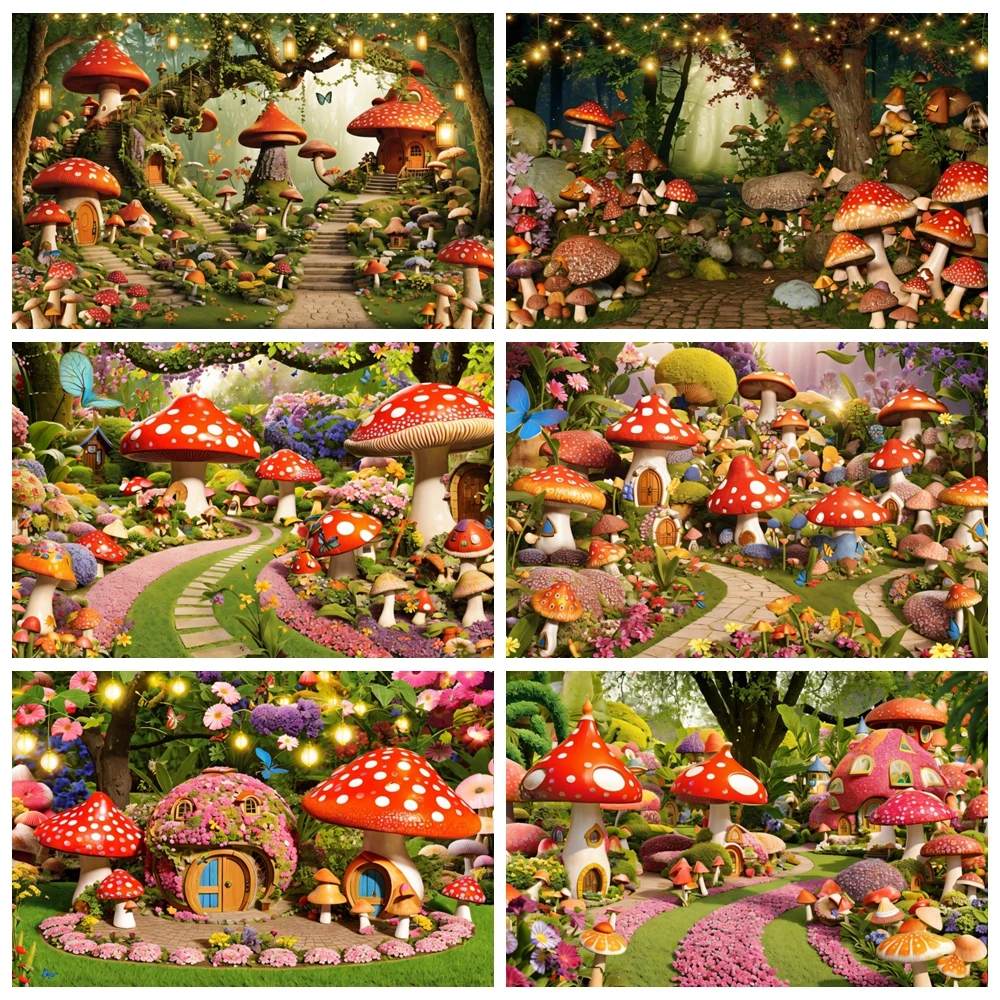 

Fairy Tale Enchanted Forest Backdrop Dreamy Jungle Wonderland Mushroom Baby Birthday Party Photography Background Photo Studio