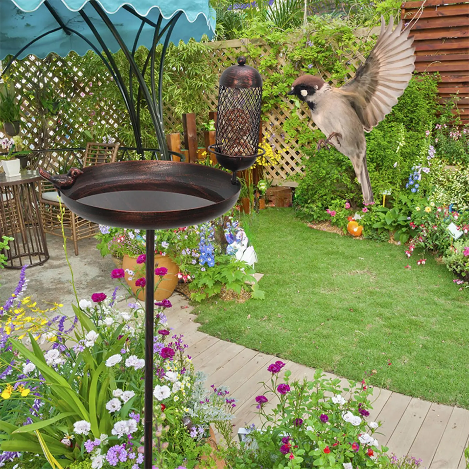 

Кормушка для птиц, спа-декор, отдельно стоящая железная миска для воды, садовая ванна для птиц, кормушка для птиц для наружного двора, заднего двора, патио