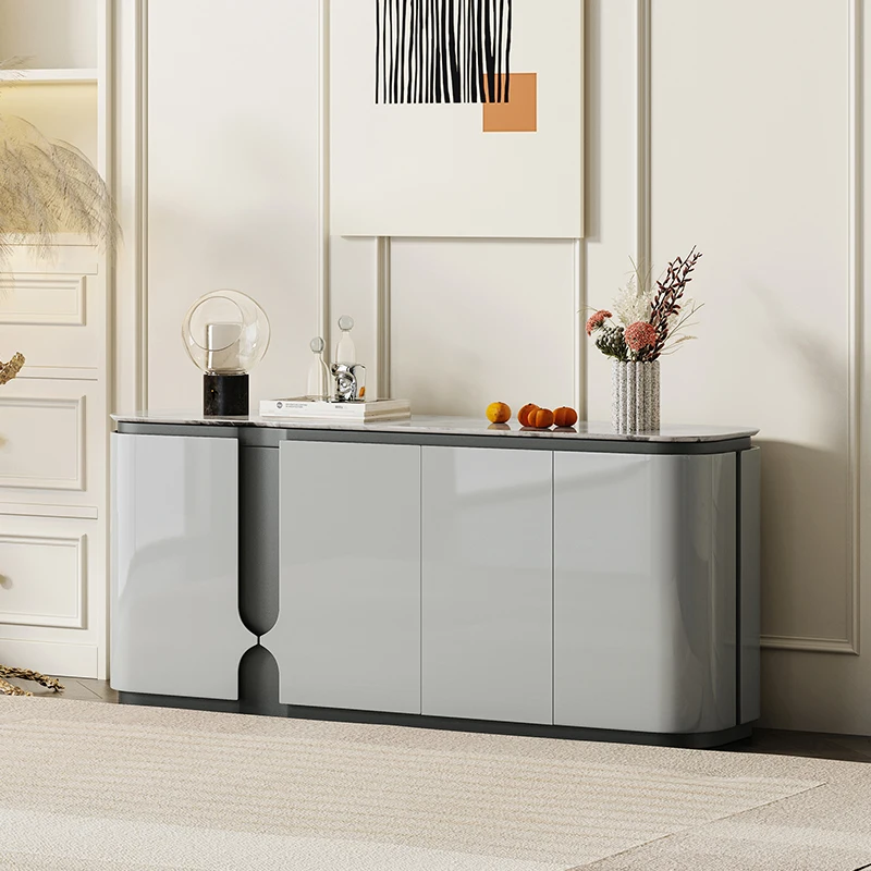 

01Light luxury modern natural marble dining side cabinet, living room and home integrated, simple door cabinet against the wall