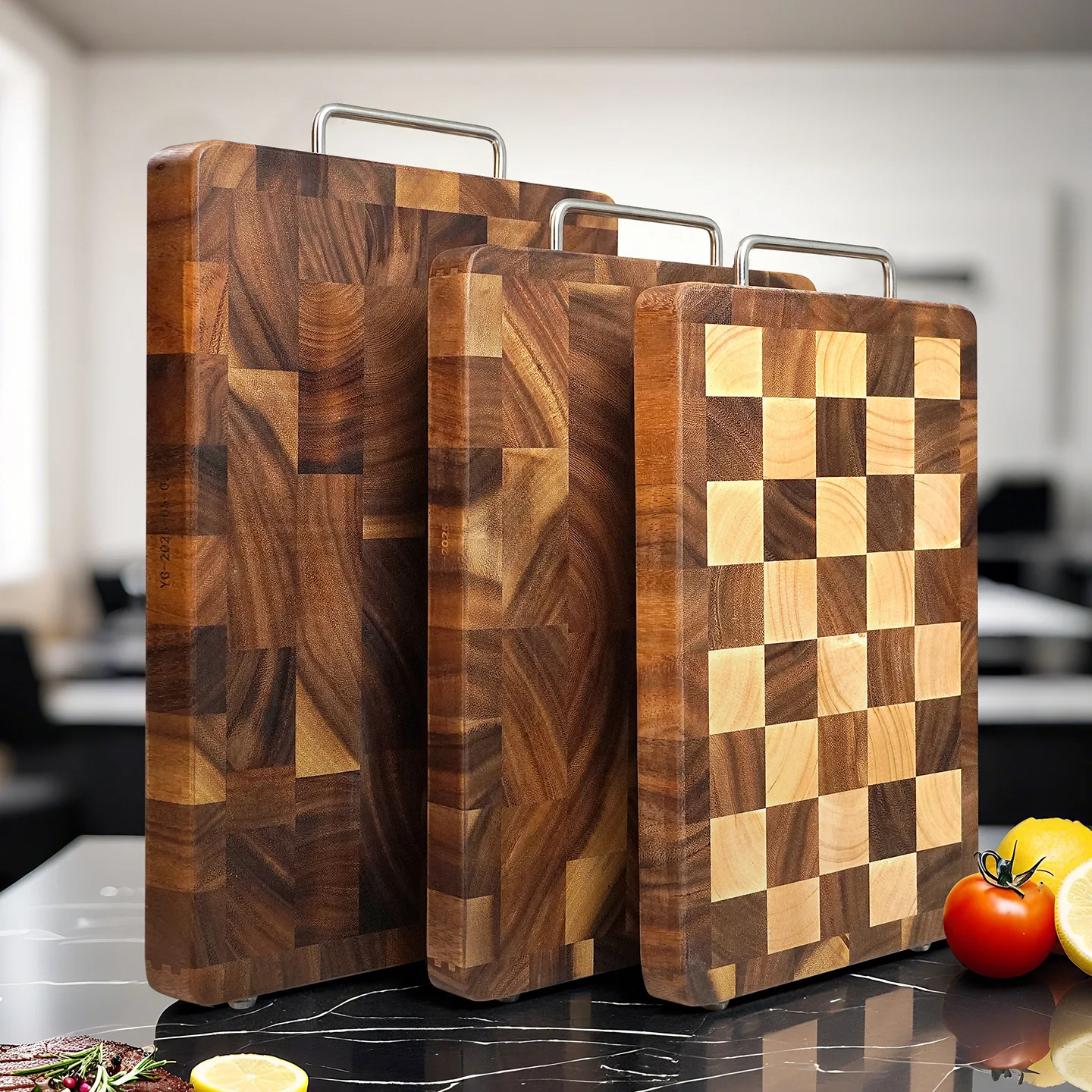 

Mortise and tenon checkerboard black walnut wood chopping board, durable for chopping and cutting, anti-cracking thickened