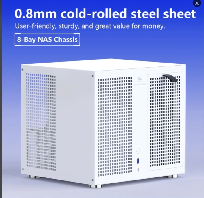 

Sagittarius 8-bay NAS chassis with backboard, ATX power supply, MATX full height PCIe, Qunhui AIO storage, UNRAID
