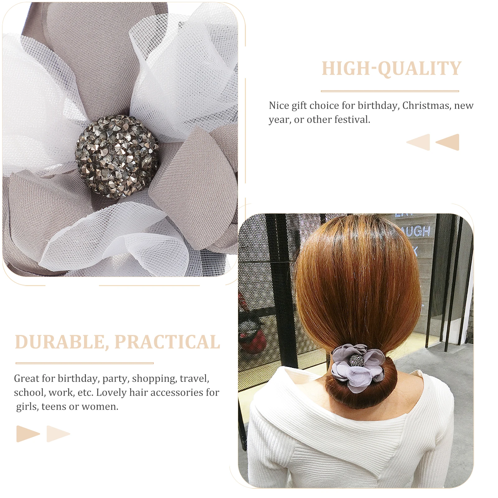 

2pcs Hair Styling Tools Fabric Crystal Hair Tie for Girls Women Easy to Use for Birthday Party Travel School Work