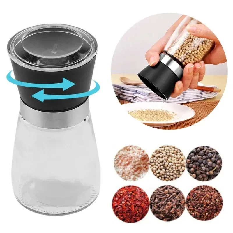 Spice Bottle Salt and Pepper Mill Manual Refillable Adjustable Kitchen Mill Grinds Spices Easy-to-Use Cooking Seasoning Tool