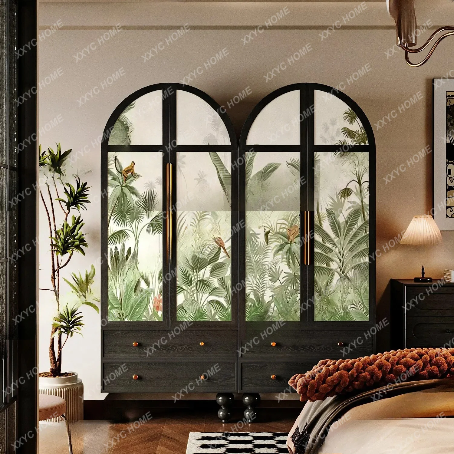 New Chinese retro wardrobe large-capacity storage hanging wardrobe solid wood painted storage cabinet