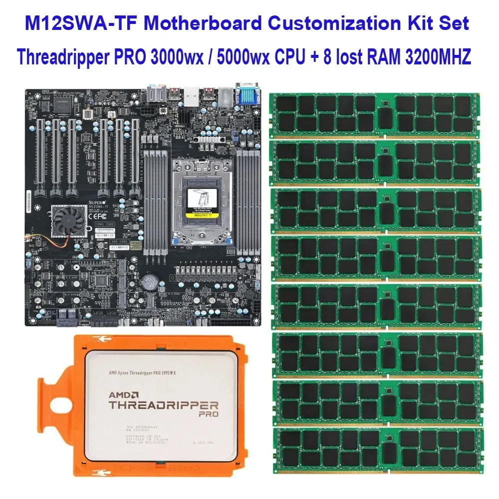 Tested For M12SWA-TF Motherboard + Threadripper PRO 5975WX 5995WX 3955WX 3975WX 3995WX + 8* 64GB = 512G DDR4-2933MHZ 3200mhz RAM