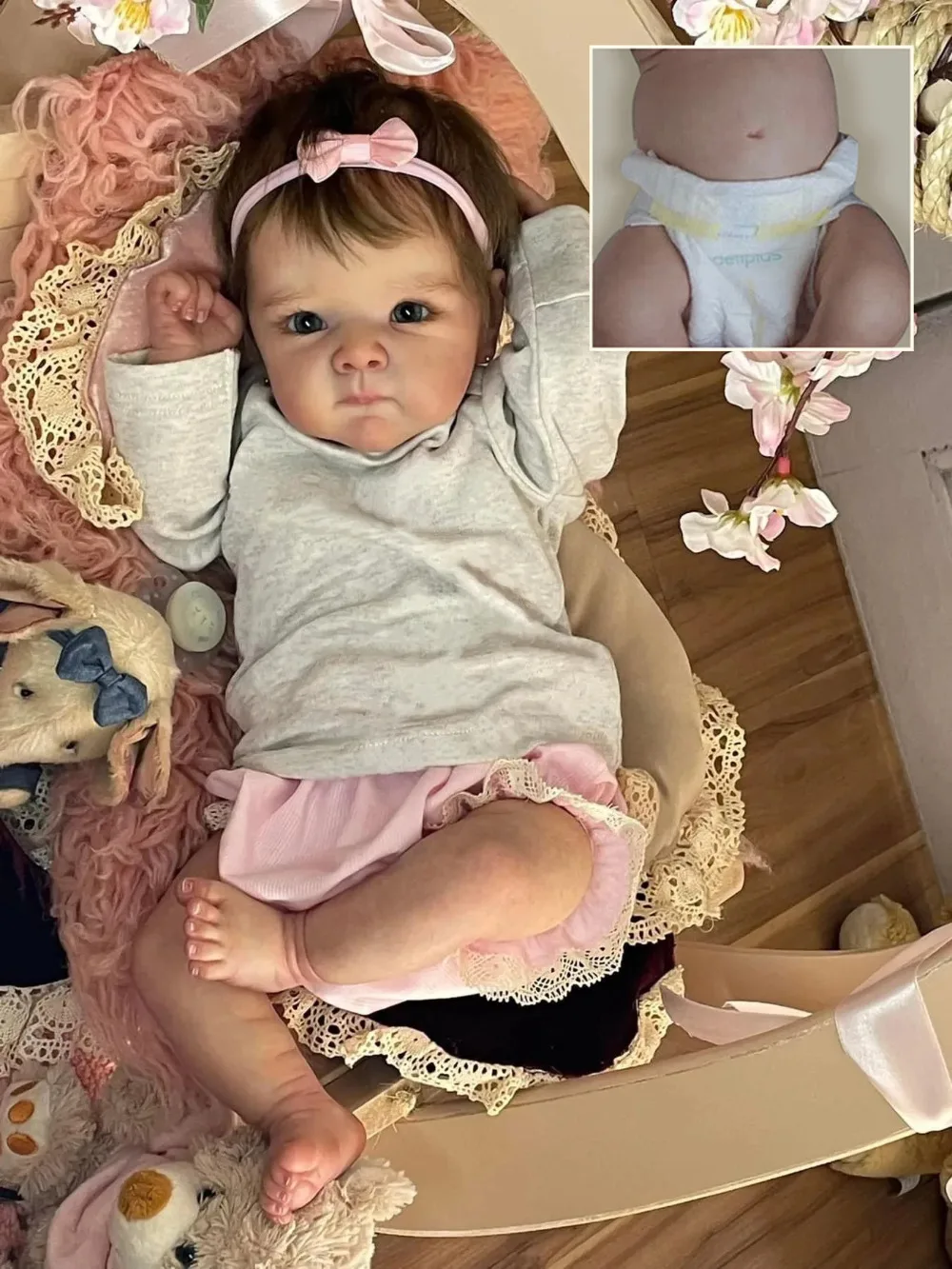 19inch Silicone Reborn Baby Doll Bettie Very Lifelike Multiple Layers 3D Skin with Visible Veins Newborn Baby Girls Bebe Reborn